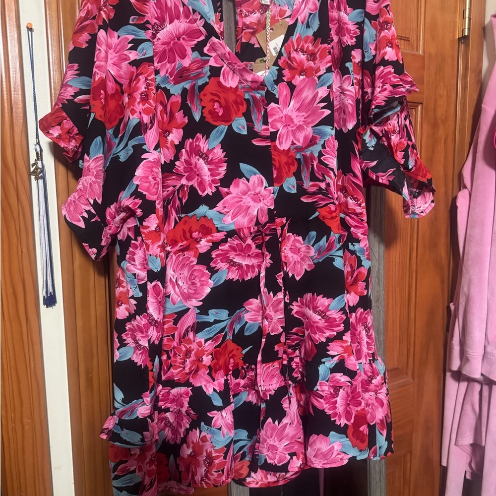 Umgee Black and Pink Ruffled Romper